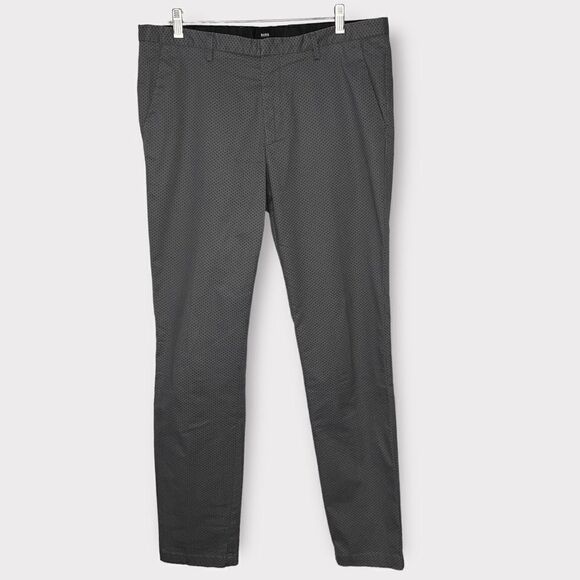 Hugo Boss Men's Pants‎ 34 R Gray Stretch Geometric Print Flat Front Casual Pants - Picture 1 of 10
